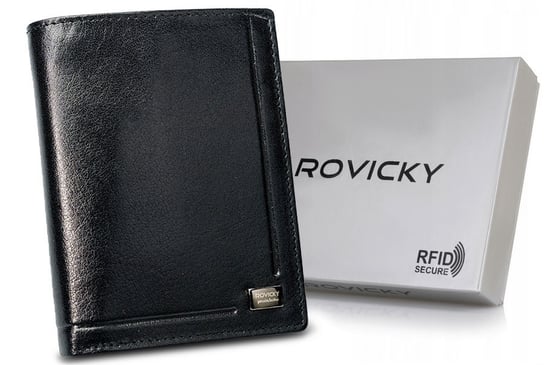 Portfel skórzany męski Rovicky z zabezpieczeniem RFID Stop mała portmonetka na karty i gotówkę, czarny Rovicky