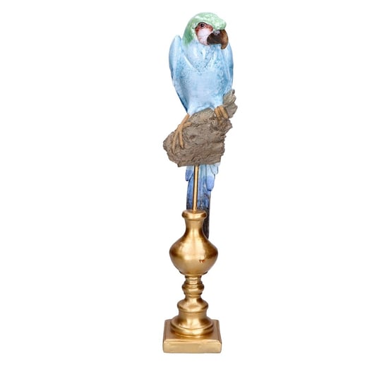 Posąg niebieskiej papugi na złotym podeście 45cm ABC