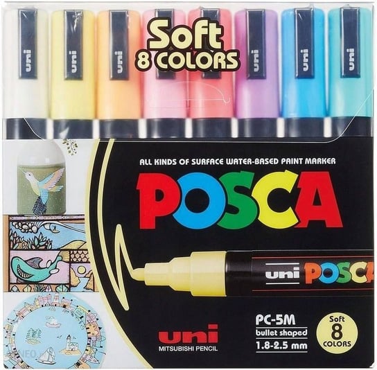 Posca, Markery z wodnym tuszem pigmentowym pastelowe, 8 sztuk POSCA