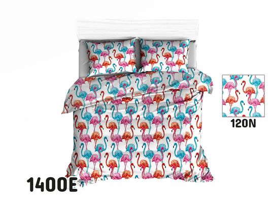 Pościel 100x135 1400E biała flamingi kolorowe wakacyjny 120N Extrapościel