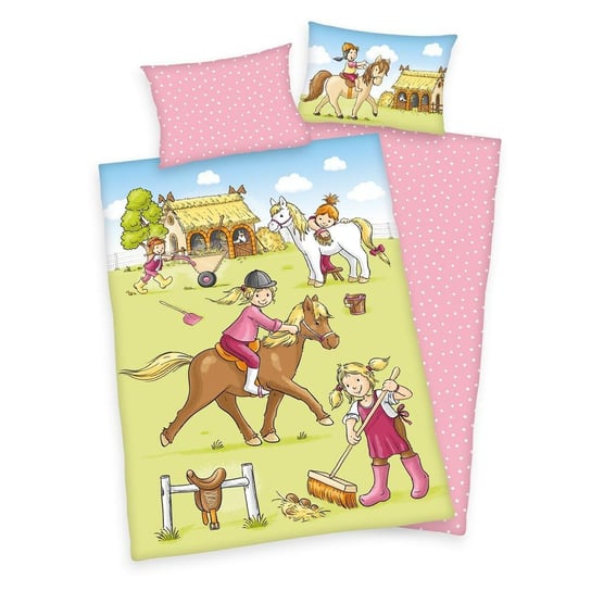 Pościel 100X135 Konie Zielona Różowa Dziecięca Do Łóżeczka H23 Herding