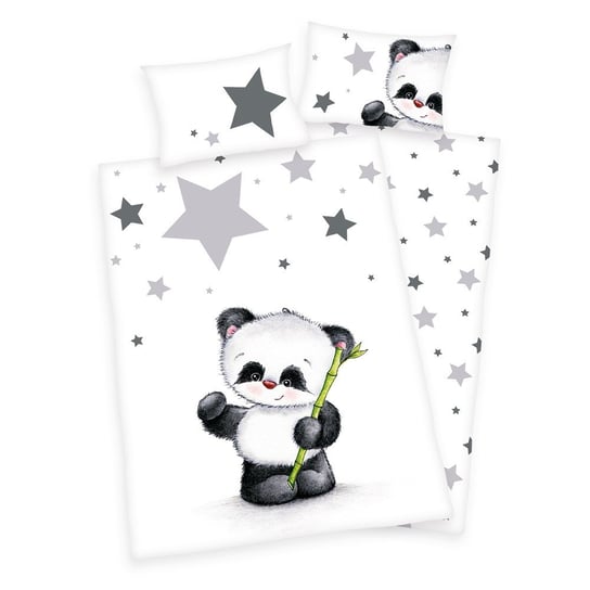 Pościel 100x135 Panda gwiazdki białą szara do łóżeczka 2023 Herding