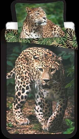 Pościel 140X200 Leopard Lampart Pantera Liście Palmy Monstery Zielone 5031 Poszewka 70X90 Jerry Fabrics