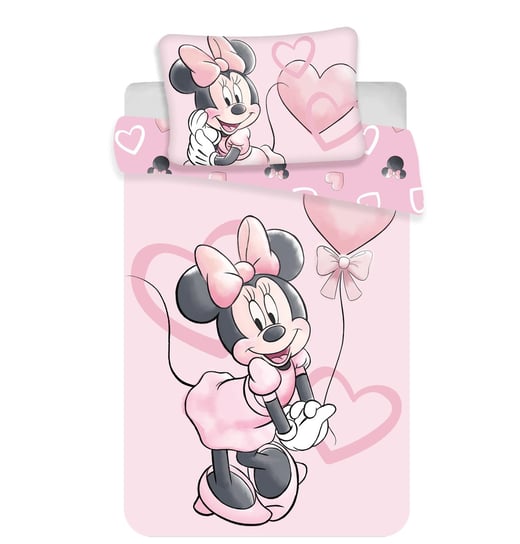 Pościel bawełniana 100x135 Myszka Mini Minnie Mouse 9657 różowa serduszka balonik poszewka 40x60 do łóżeczka dziecięca Jerry Fabrics