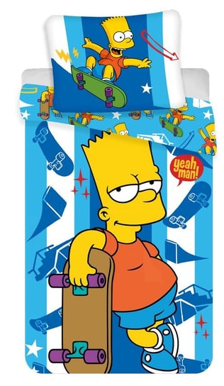 Pościel bawełniana 140x200 Bart skater Simpson 2635 deskorolka poszewka 70x90 niebieska pasy dziecięca Jerry Fabrics