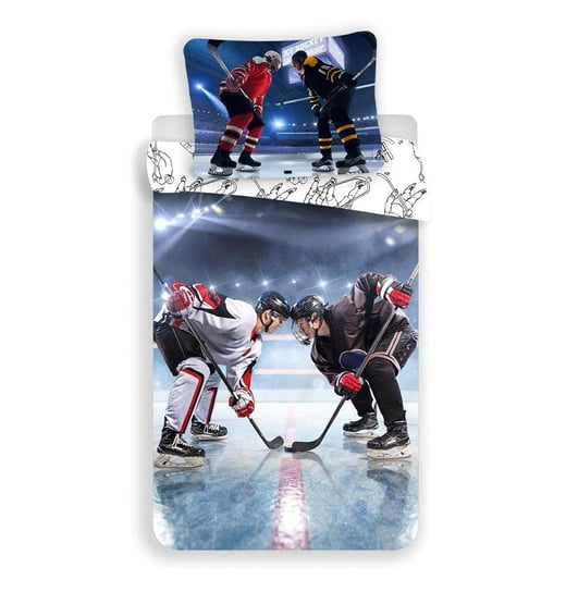 Pościel bawełniana 140x200 Hokej na lodzie łyżwy gra w hokeja zawodnicy Ice hockey 5000 poszewka 70x90 Jerry Fabrics