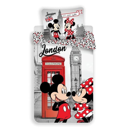 Pościel bawełniana 140x200 Myszka Mini i Miki 6770 Londyn Minnie Mickey Mouse poszewka 70x90 Jerry Fabrics