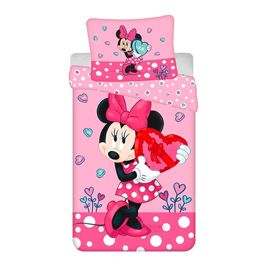 Pościel bawełniana 140x200 Myszka Mini Minnie Mouse 8094 serce różowa grochy kwiaty poszewka 70x90 dziecięca Jerry Fabrics