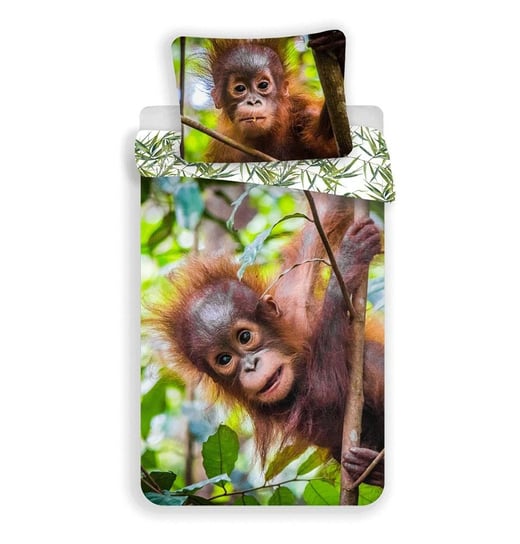 Pościel bawełniana 140x200 Orangutan 7257 wesoła małpka liście palmy poszewka 70x90 Jerry Fabrics