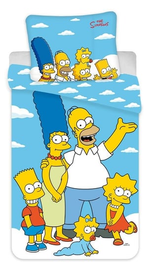Pościel bawełniana 140x200 Simpsonowie Family Simpsons 5055 poszewka 70x90 niebieska dziecięca Jerry Fabrics