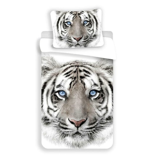 Pościel bawełniana 140x200 Tygrys biały 8088 Tiger white poszewka 70x90 Jerry Fabrics