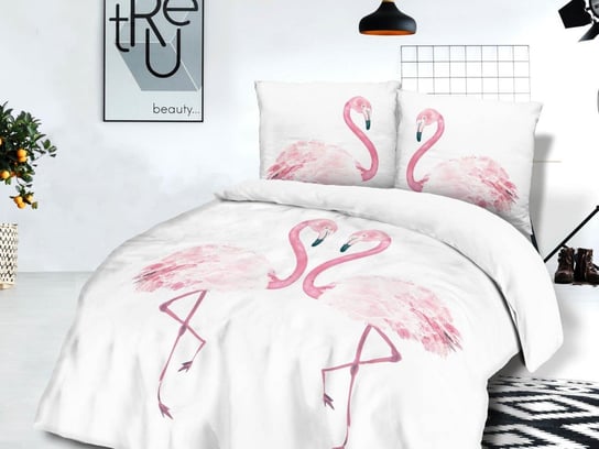 Pościel bawełniana DARYMEX Flamingi, biało-różowa, 160x200 cm Darymex