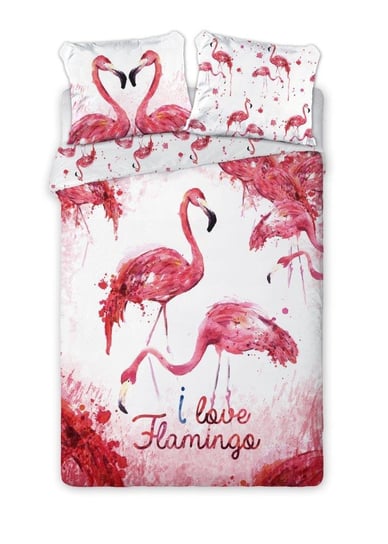 Pościel bawełniana Faro, Tropical Island, flamingi, 160x200 cm, 3 elementowy Faro