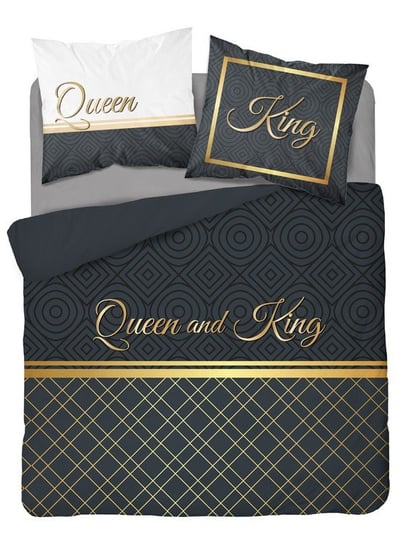 Pościel bawełniana napis "Queen&King", 160x200 cm, 3 elementy Detexpol