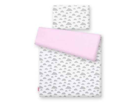 Pościel dla niemowląt 2-częściowa bawełniana - chmurki szare/różowy Bobono