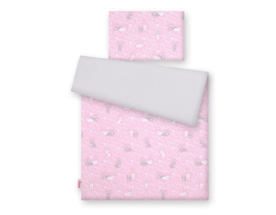 Pościel dla niemowląt 2-częściowa bawełniana - króliczki różowe/szary Bobono