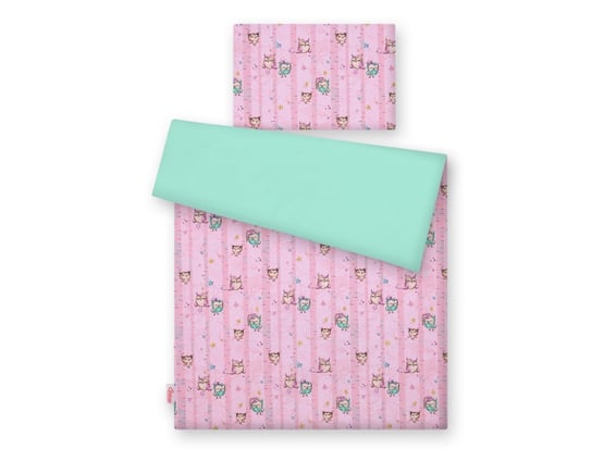 Pościel dla niemowląt 2-częściowa bawełniana- sówki różowo-miętowe Bobono