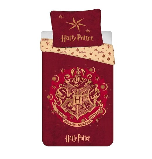 Pościel dziecięca 140x200 Harry Potter herb 9787 bordowa młodzieżowa poszewka 70x90 Jerry Fabrics