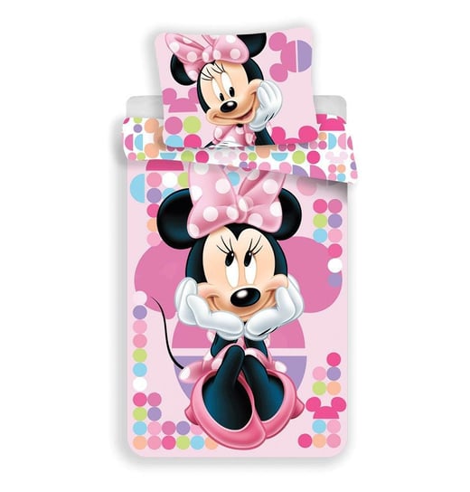 Pościel dziecięca 140x200 Myszka Mini Minnie Mouse 5949 różowa groszki poszewka 70x90 Jerry Fabrics