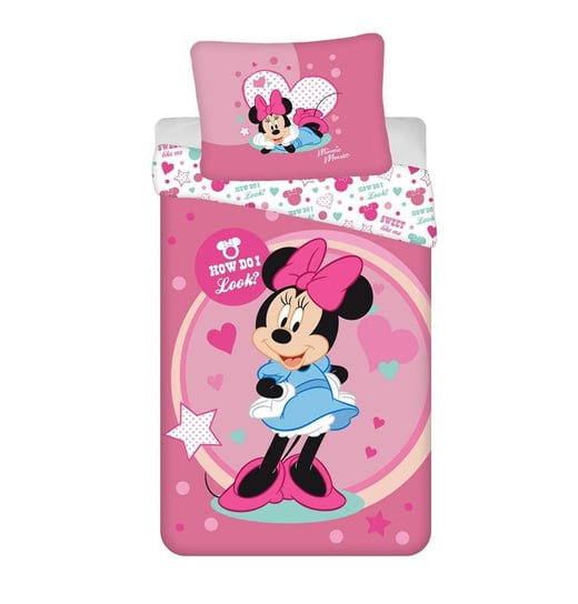 Pościel dziecięca 140x200 Myszka Mini Minnie Mouse 9503 różowa amarantowa w groszki poszewka 70x90 Jerry Fabrics