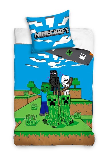 Pościel Minecraft 140 X 200 -Dziecięca 100% Bawełna  Poduszka 60 X 70 Cm Carbotex