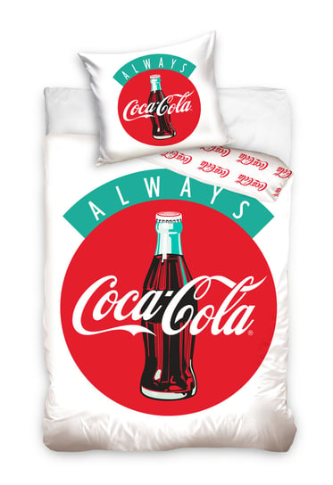 Pościel młodzieżowa, biała z grafiką Coca-Cola, 160x200 cm, 2-elementowa Carbotex