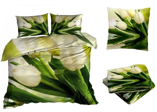 Pościel Satyna Bawełniana 200X220Cm Białe Tulipany Z Prześcieradłem 3D Galeria Pościeli