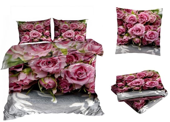 Pościel Satyna Bawełniana 200X220Cm Różowe Róże  Z Prześcieradłem 3D Galeria Pościeli