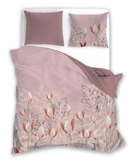 Pościel Satynowa 160X200 Elegant Pudrowa Różowa Kwiaty Dwustronna S 23 Faro Faro