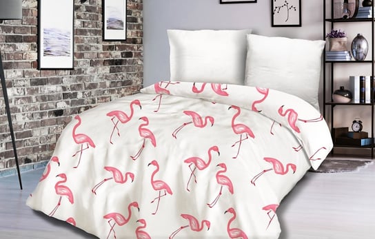 Pościel satynowa DARYMEX Exclusive Flamingi, biało-różowa, 200x220 cm Darymex