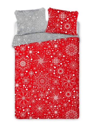 Pościel świąteczna z bawełny, szaro-czerwona w gwiazdki, 200x220 cm Faro