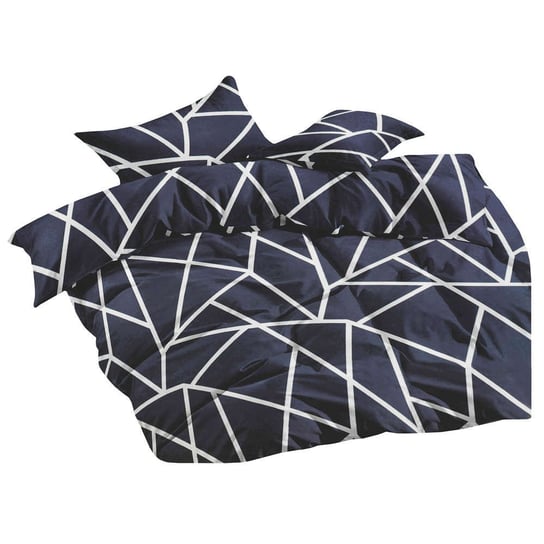 Pościel z bawełny satynowej, antracytowa w geometryczne wzory, 200x220 cm, 3-elementowa JUNYI
