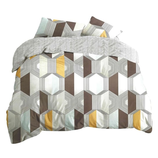 Pościel z bawełny satynowej, szara w geometryczne wzory, 160x200 cm, 4-elementowa LUNA HOME