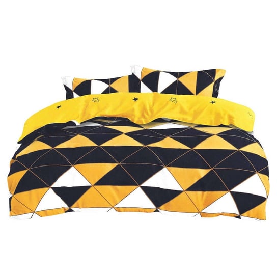 Pościel z bawełny satynowej, żółto-czarna w trójkąty, 200x220 cm, 4-elementowa LUNA HOME