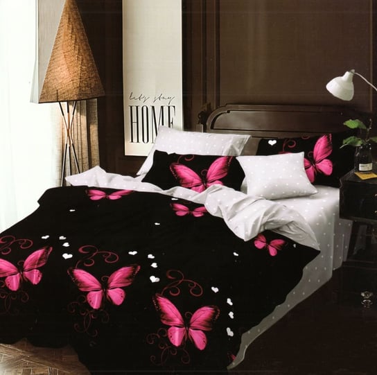Pościel z bawełny syntetycznej, 140x200, czarna w motyle, PME-519, 3-częściowa Mariall Design