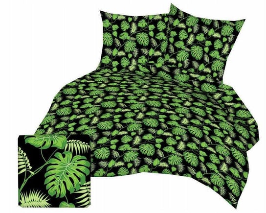 Pościel z kory 140x200 czarna liście zielone gałązki palmy na guziki bawełna Karo
