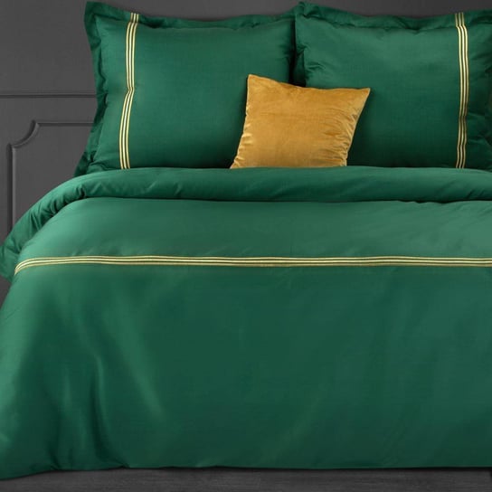Pościel zielona z pastelowym haftem w pasy 160x200 wysokiej jakości satyna bawełniana HAFT4 Eurofirany