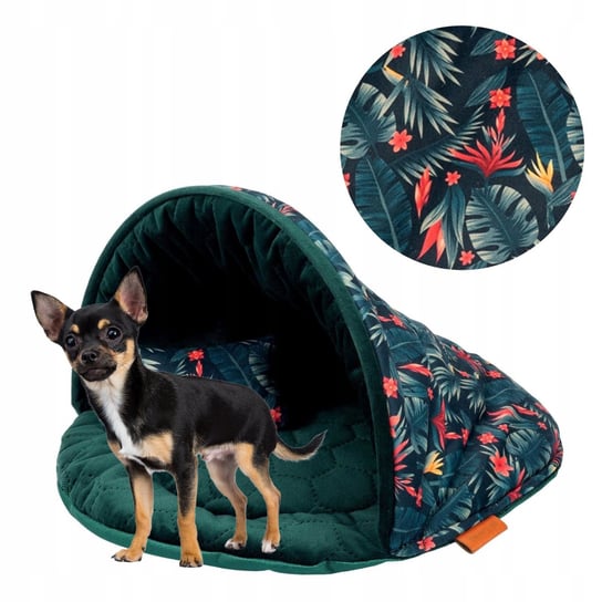 Posłanie NORKA chihuahua york maltańczyk 50x50x34cm XS Ukory ZIELONE liście Ukory