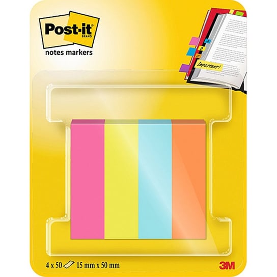 Post-It, Znaczniki samoprzylepne indeksujące kolorowe neon 12,7x44,4mm 4x50 karteczek 3M Post-it