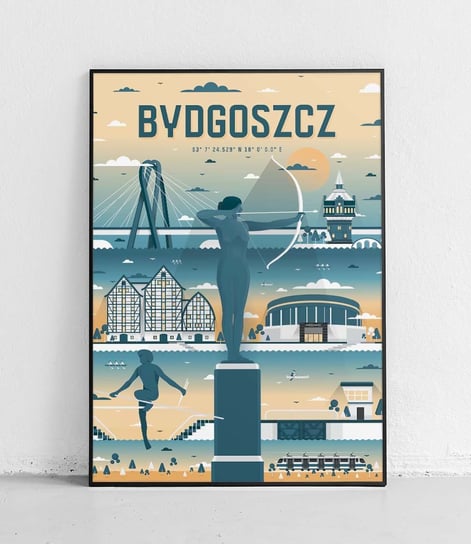 Poster Polytechnic, Bydgoszcz - Plakat Miasta - żółto-niebieski Poster Polytechnic