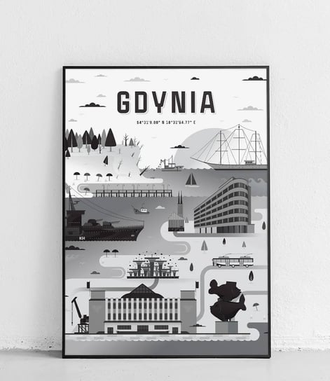 Poster Polytechnic, Gdynia - Plakat Miasta - czarno-biała Poster Polytechnic