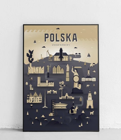 Poster Polytechnic, Polska - Plakat Miasta - brązowo-czarny Poster Polytechnic
