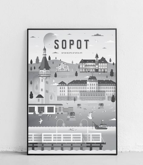 Poster Polytechnic, Sopot - Plakat Miasta - czarno-biały Poster Polytechnic