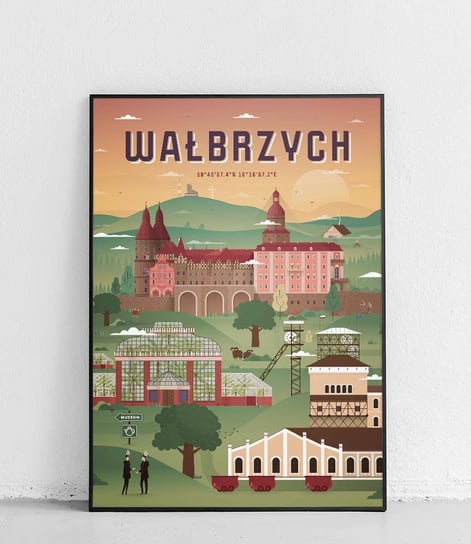 Poster Polytechnic, Wałbrzych - Plakat Miasta - brązowo-zielony Poster Polytechnic