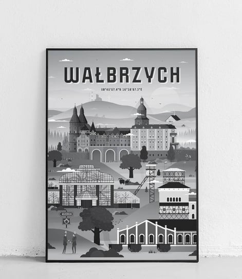 Poster Polytechnic, Wałbrzych - Plakat Miasta - czarno-biały Poster Polytechnic