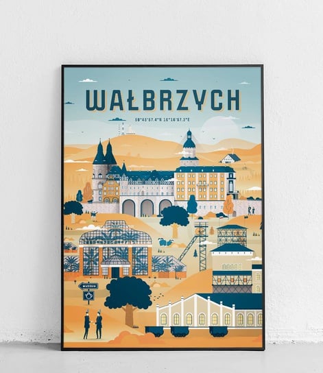 Poster Polytechnic, Wałbrzych - Plakat Miasta - niebiesko-pomarańczowy Poster Polytechnic