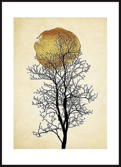 Poster Story, Plakat, Czarne Drzewo na Tle Słońca, wymiary 60 x 84 cm posterstory.pl