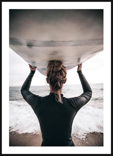 Poster Story, Plakat, Kobieta z Deską Surfingową, wymiary 50 x 70 cm posterstory.pl
