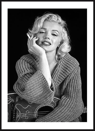 Poster Story, Plakat, Marilyn Monroe z Gitarą i Papierosem w Czerni, wymiary 21 x 30 cm posterstory.pl