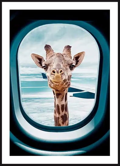 Poster Story, Plakat, Żyrafa w Oknie Samolotu, wymiary 21 x 30 cm posterstory.pl